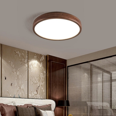1-Light Round Flush Ceiling Lights Modern Style Wood Flush Mount Ceiling Light in Brown