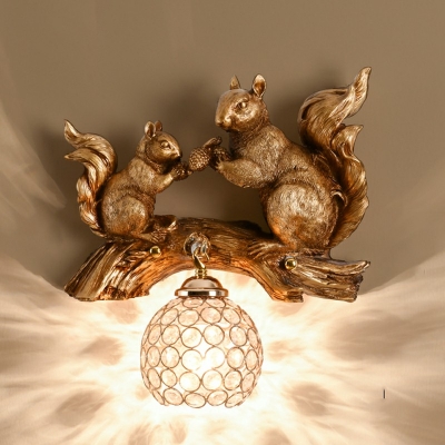 1-Light Sconce Light Fixture Kids Style Globe Shape Crystal Wall Mounted Lamps