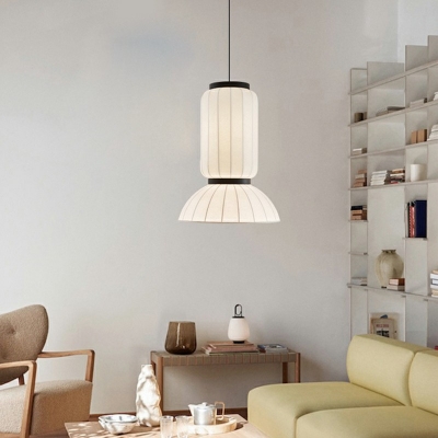 2 Light Down Lighting White Silk Hanging Light Fixtures for Living Room