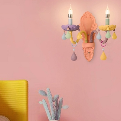 2-Light Sconce Lights Kids Style Candle Shape Metal Wall Mounted Light Fixture