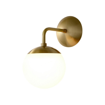 Ball Wall Mounted Lighting Modern Style Opal Glass 1-Light Wall Light Sconce in Gold