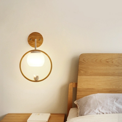 Globe Wood Wall Mounted Light Fixture 1 Light Modern Basic Wall Sconce for Bedroom