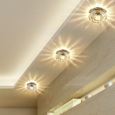 Led Flush Ceiling Lights Round Shade Modern Style Crystal Led Flush Light for Dining Room