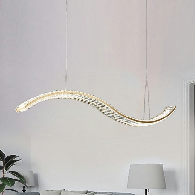 Linear Crystal Island Chandelier Lights Modern LED Hanging Ceiling Light for Dinning Room