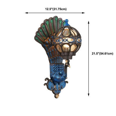 Peacock Shaped Metal Wall Sconce Light Postmodern Style Retro Wall Light for Aisle