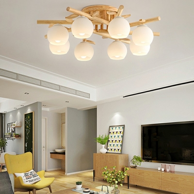 Wood Finish Flush Light Fixtures Flush Mount Ceiling Light Fixture for Living Room