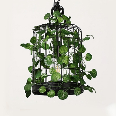 1-Light Hanging Ceiling Light Industrial Style Cage Shape Metal Pendant Light Fixtures