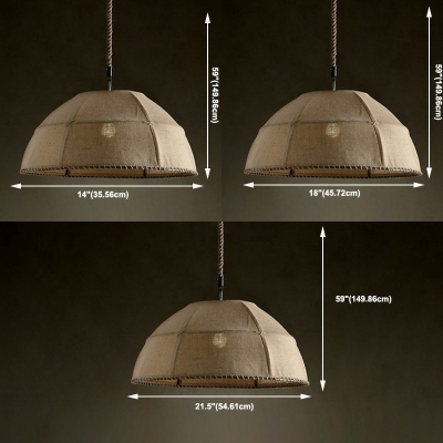 1-light Pendant Lights Industrial Style Dome Shape Rope Hanging Ceiling Light