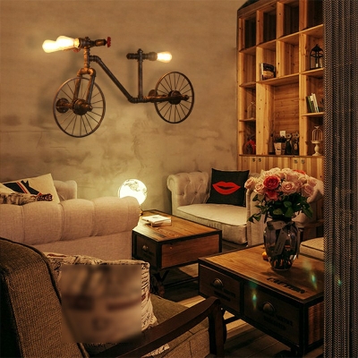 3-Light Sconce Lights Vintage Style Bicycle Shape Metal Steampunk Wall Mounted Lamps