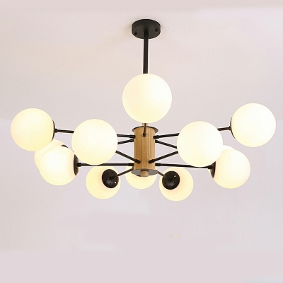 Contemporary Global Spray Chandelier Lights Glass and Wood Hanging Ceiling Lights