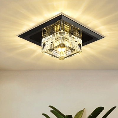 Flushmount Lighting Square Shade Modern Style Crystal Flush Mount Lighting for Living Room