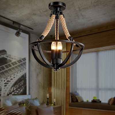 Industrial 3 Light Hanging Lamp Rope Chandelier for Living Room Cafe