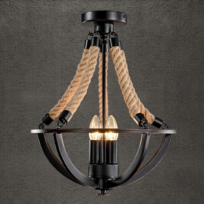 Industrial 3 Light Hanging Lamp Rope Chandelier for Living Room Cafe