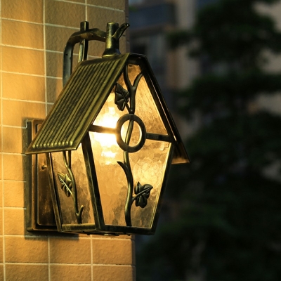 Metal Glass LED Wall Light Postmodern Style House Shaped Wall Sconce Light for Courtyard