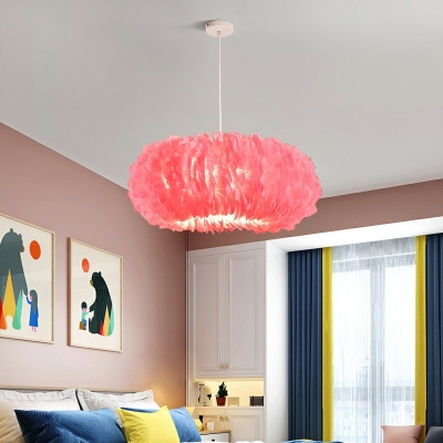 Orange  Chandelier Lamp Round Shade  Simplicity Style Feather Pendant Light for Living Room