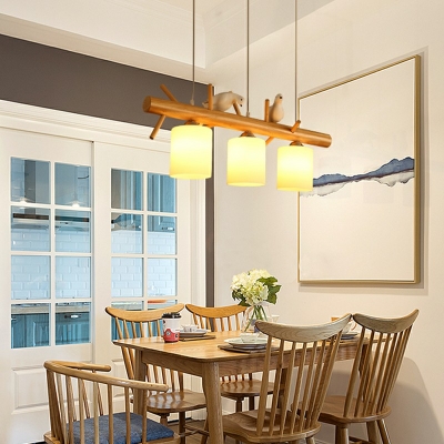White Chandelier Cylinder Shade Hanging Light Modern Style Glass Pendant Light for Living Room