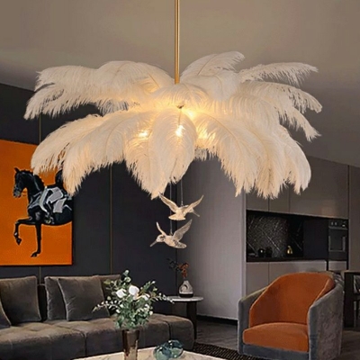 White  Drop Lamp Leaf Shade  Simplicity Style Feather Suspended Lighting Fixture for Living Room