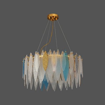 White  Drop Lamp Leaf Shade  Simplicity Style Glass Suspended Lighting Fixture for Living Room