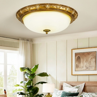 White Flush Ceiling Light Round Shade Simplicity Style Glass Flushmount for Living Room