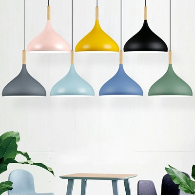 1-Light Down Lighting Pendant Contemporary Style Cone Shape Wood Pendulum Lights