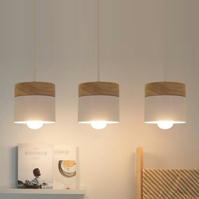 1-Light Pendant Light Fixtures Minimalism Style Cylinder Shape Wood Hanging Ceiling Lights