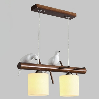 3-Light Hanging Island Lights Contemporary Style Cylinder Shape Glass Chandelier Light