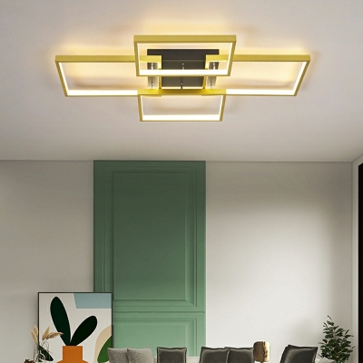 4-Light Flush Mount Chandelier Lighting Contemporary Style Rectangle Shape Metal Ceiling Mounted Fixture