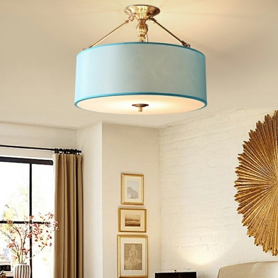 Drum Semi Flush Ceiling Light Fixtures Farbic Close to Ceiling Lamp for Bedroom