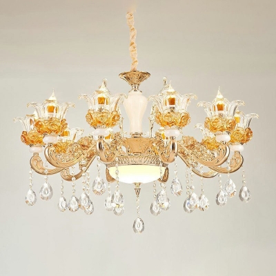 European Style Flared Chandelier Light Crystal 6 Lights Chandelier Lighting in Gold