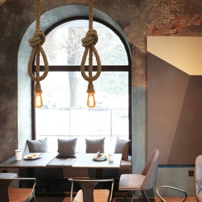 Industrial Hanging Lamp Kit Hand-Wrapped Rope Hanging Pendant Lights for Dining Room