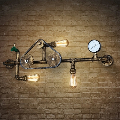 Industrial Style 3-Bulb Pipe Wall Sconce Lamp Fixture Wrought Iron Wall Mounted Light for Cafe