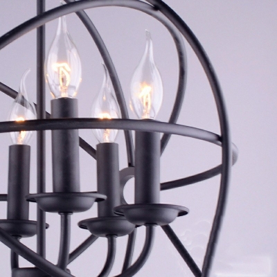 Orb Chandelier Lighting Fixtures Modern Style Metal 4-Lights Chandelier Pendant Light in Black