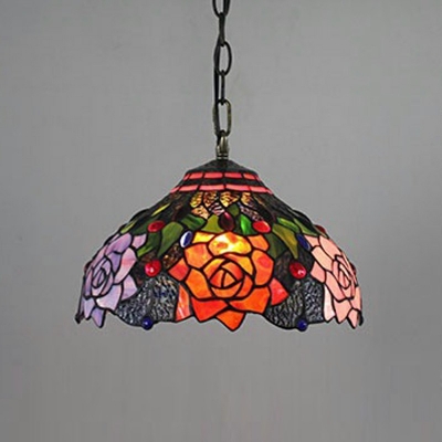 1 Light Fruit Hanging Light Kit Tiffany Style Glass Pendant Lighting in Red