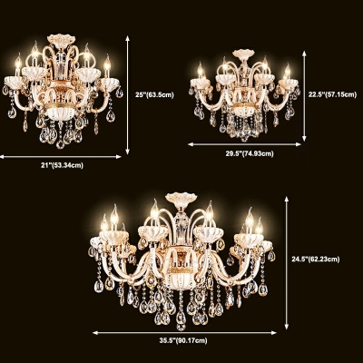 6 Lights Faceted Glass Bobeche Chandelier Light Fixtures European Style Crystal Pendant Chandelier in Gold