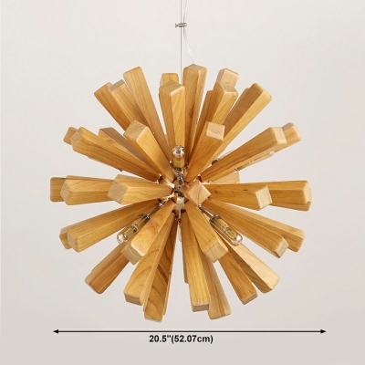 Globe Wood Pendant Lighting Fixture Contemporary Nordic Ceiling Chandelier for Bedroom