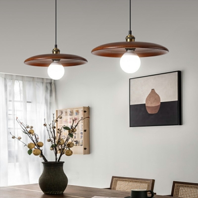 1-Light Pendant Light Fixtures Minimalism Style Dome Shape Wood Hanging Ceiling Lights