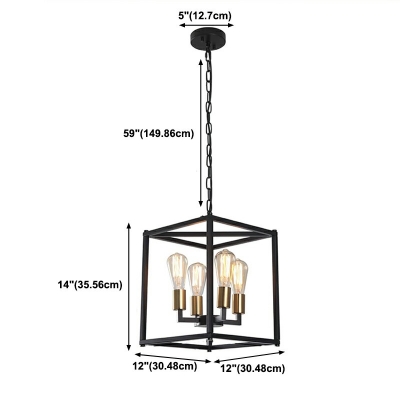 4-Light Chandelier Lighting Modern Style Cage Metal Hanging Light Fixture