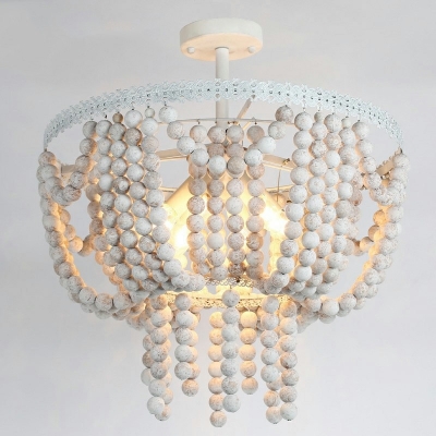 4-Light Pendant Ceiling Lights Traditional Style Beaded Shape Wood Chandelier Lighting