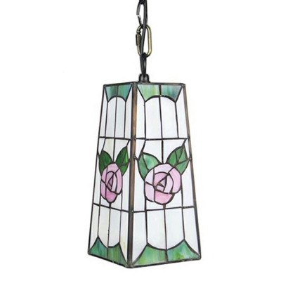 Beige Floral Ceiling Pendant Light Tiffany Style Amber Glass 1 Light Pendant Ceiling Lights