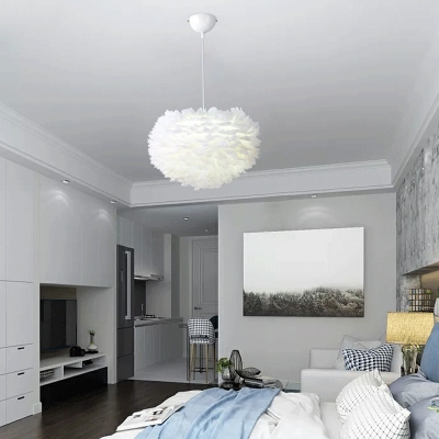 White Feather Chandelier Lighting Fixtures Modern Elegant Suspension Pendant Light for Living Room