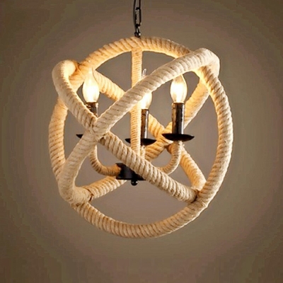 Wire Chandelier Lighting Fixtures Modern Style Metal 3-Lights Chandelier Pendant Light in Wood