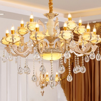 Yellow Bell Chandelier Lamp European Style Beveled Glass Crystal 6 Lights Chandelier Light Fixture