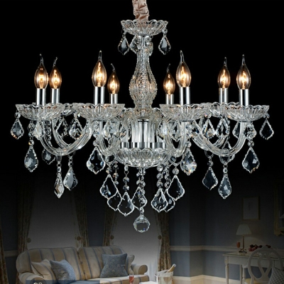 8 Lights Candle Chandelier Lighting Fixtures European Style K9 Crystal Chandelier Lamp in Beige