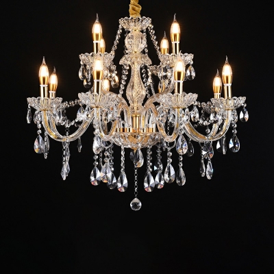 Candelabra Chandelier Pendant Light European Style Crystal Prisms 8-Lights Chandelier Lamp in Beige