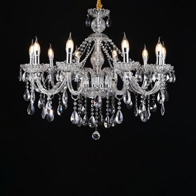 Candelabra Chandelier Pendant Light European Style Crystal Prisms 8-Lights Chandelier Lamp in Beige
