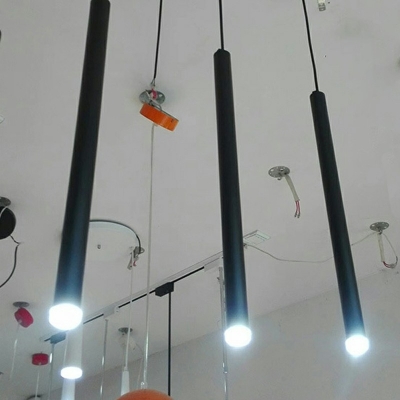 Elongated Pendant Light Fixtures Modern Style Metal 1-Light Ceiling Hung Fixtures in Black