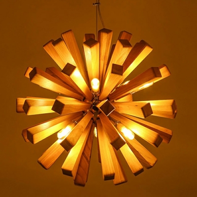 Globe Wood Pendant Lighting Fixture Contemporary Nordic Ceiling Chandelier for Bedroom