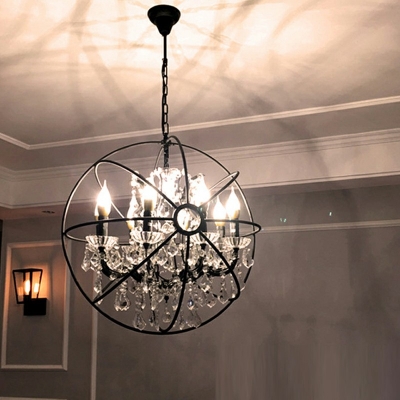 Modern Style Globe Chandelier Lamp Crystal 4 Lights Chandelier Light Fixture in Black