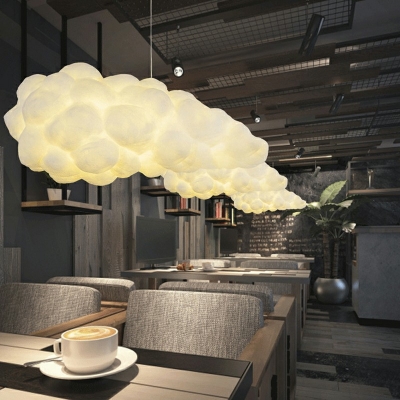 White Cloud Hanging Pendant Lights Modern Style Silk 1-Light Pendant Light Kit