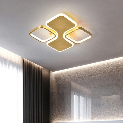 3-Light Flush Mount Light Modernist Style Square Shape Metal Remote Control Stepless Dimming Ceiling Mounted Fixture